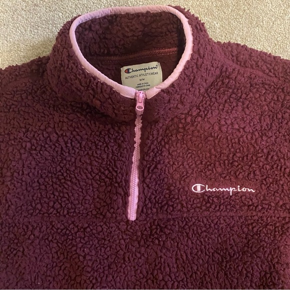 Champion Sherpa Fuzzy Teddy Cropped Purple and Pink Sweater Quarter Zip Winter - Picture 7 of 10